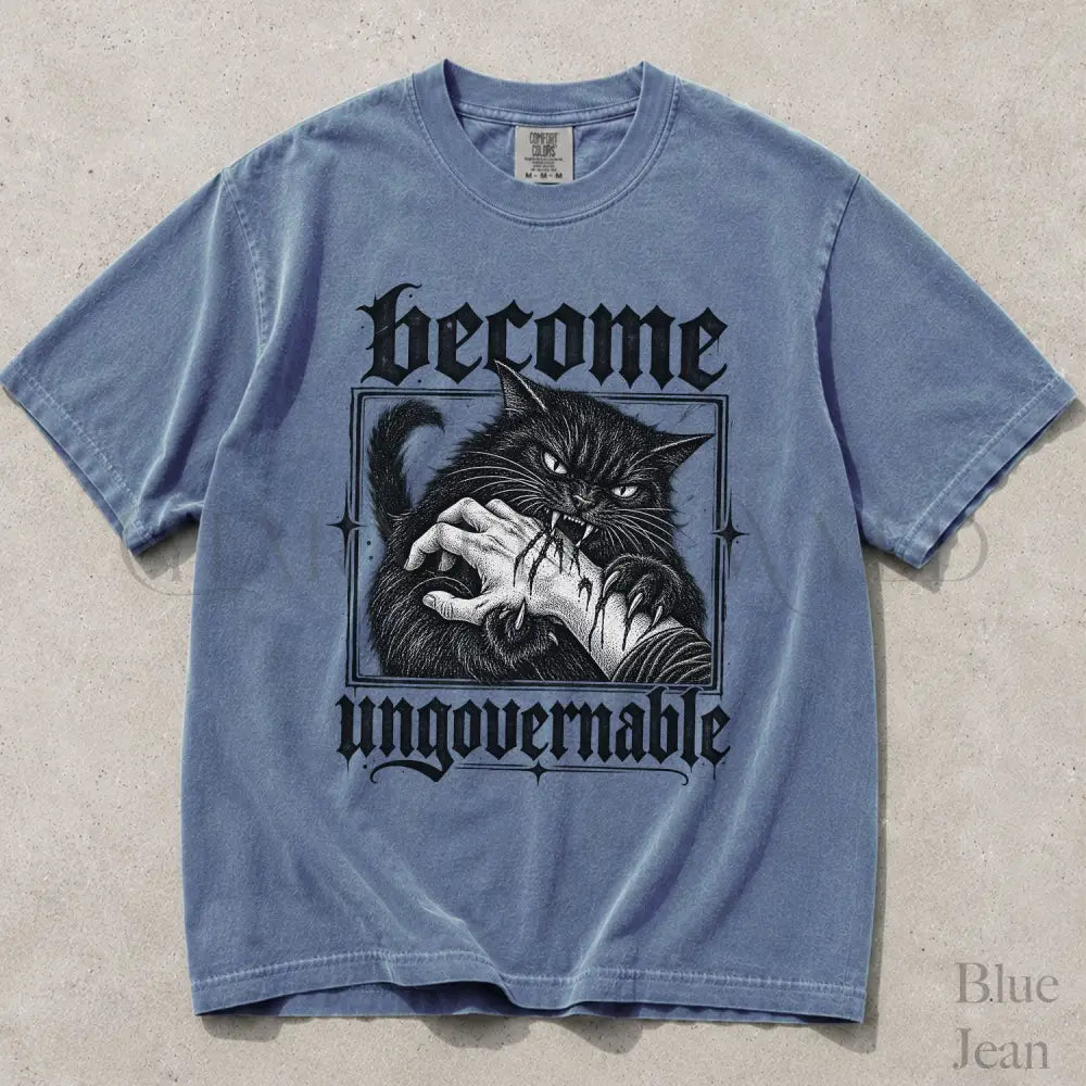 Become Ungovernable Cat Comfort Colors T-Shirt - Blue Jean / S - T-Shirt