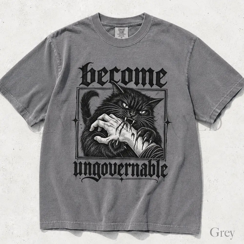 Become Ungovernable Cat Comfort Colors T-Shirt - Grey / S - T-Shirt