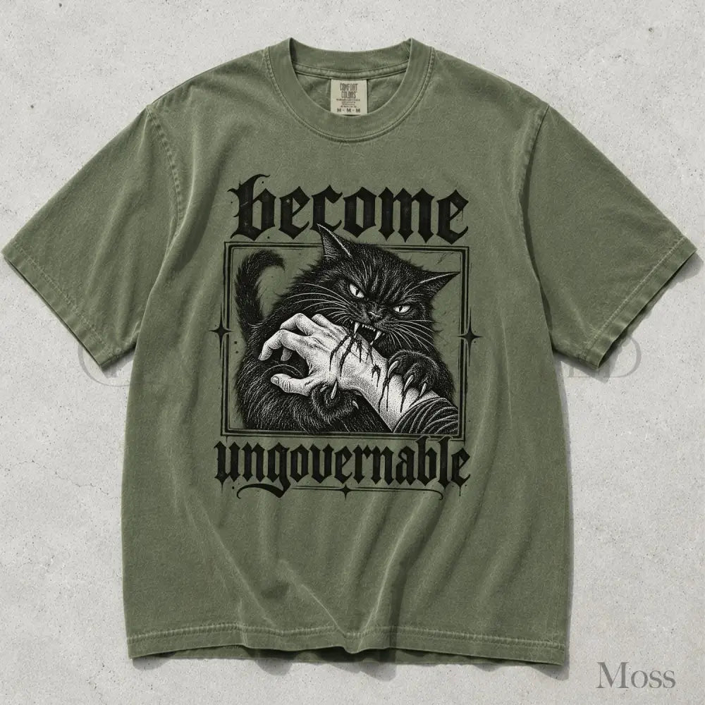 Become Ungovernable Cat Comfort Colors T-Shirt - Moss / S - T-Shirt