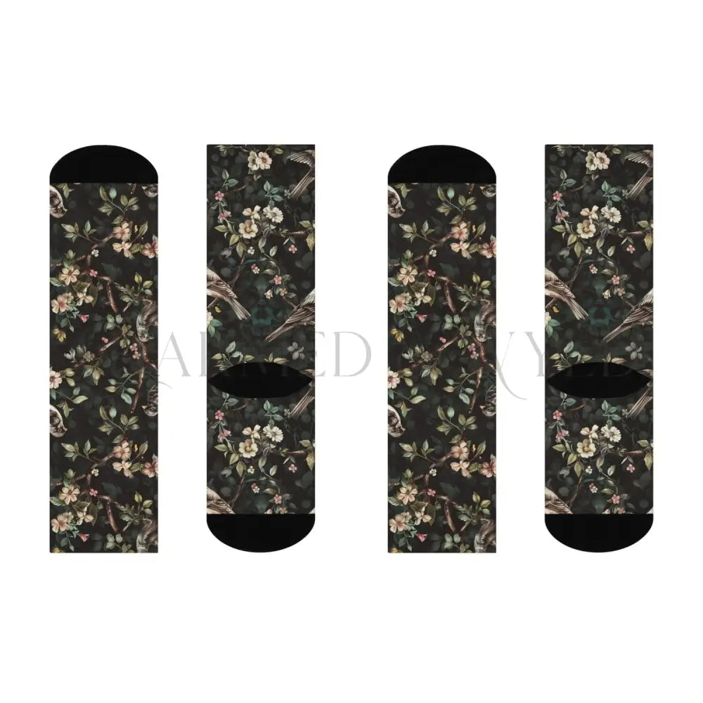 Birds and Flowers Green Wildflower Adults Unisex Socks