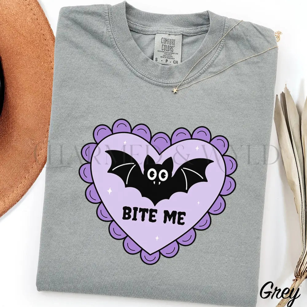 Bite Me Bat Comfort Colors T-Shirt - Grey / S - T-Shirt