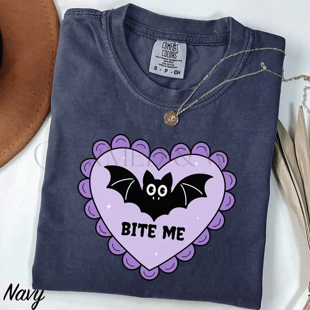 Bite Me Bat Comfort Colors T-Shirt - Navy / S - T-Shirt