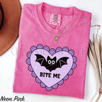 Bite Me Bat Comfort Colors T-Shirt - Neon Pink / S - T-Shirt