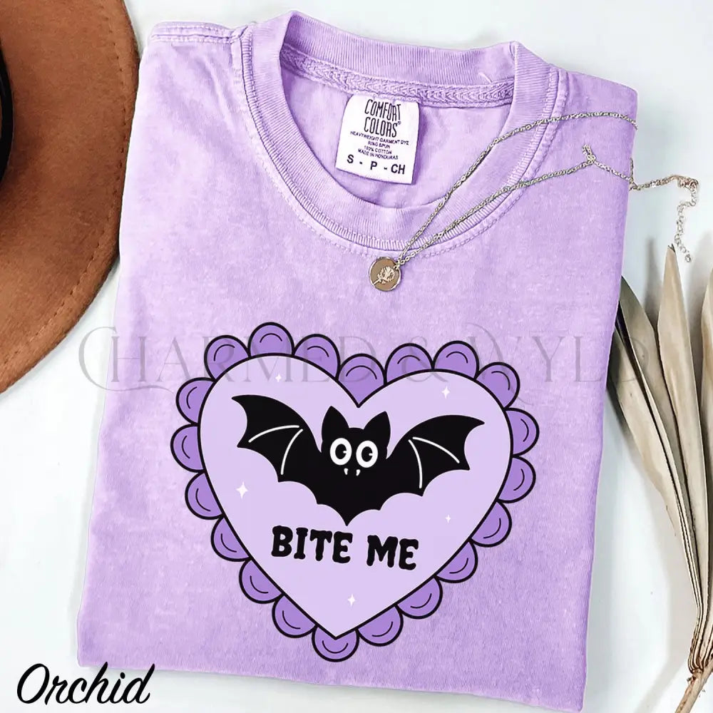 Bite Me Bat Comfort Colors T-Shirt - Orchid / S - T-Shirt