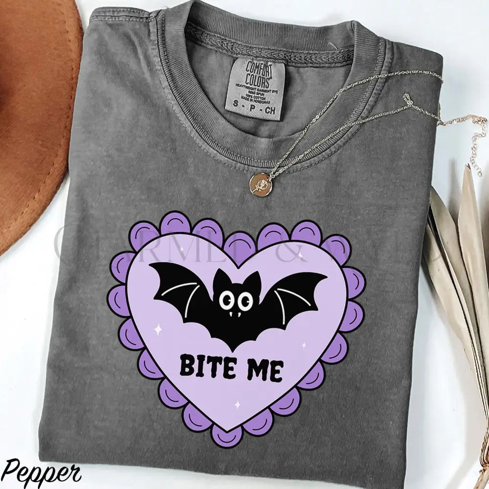 Bite Me Bat Comfort Colors T-Shirt - Pepper / S - T-Shirt