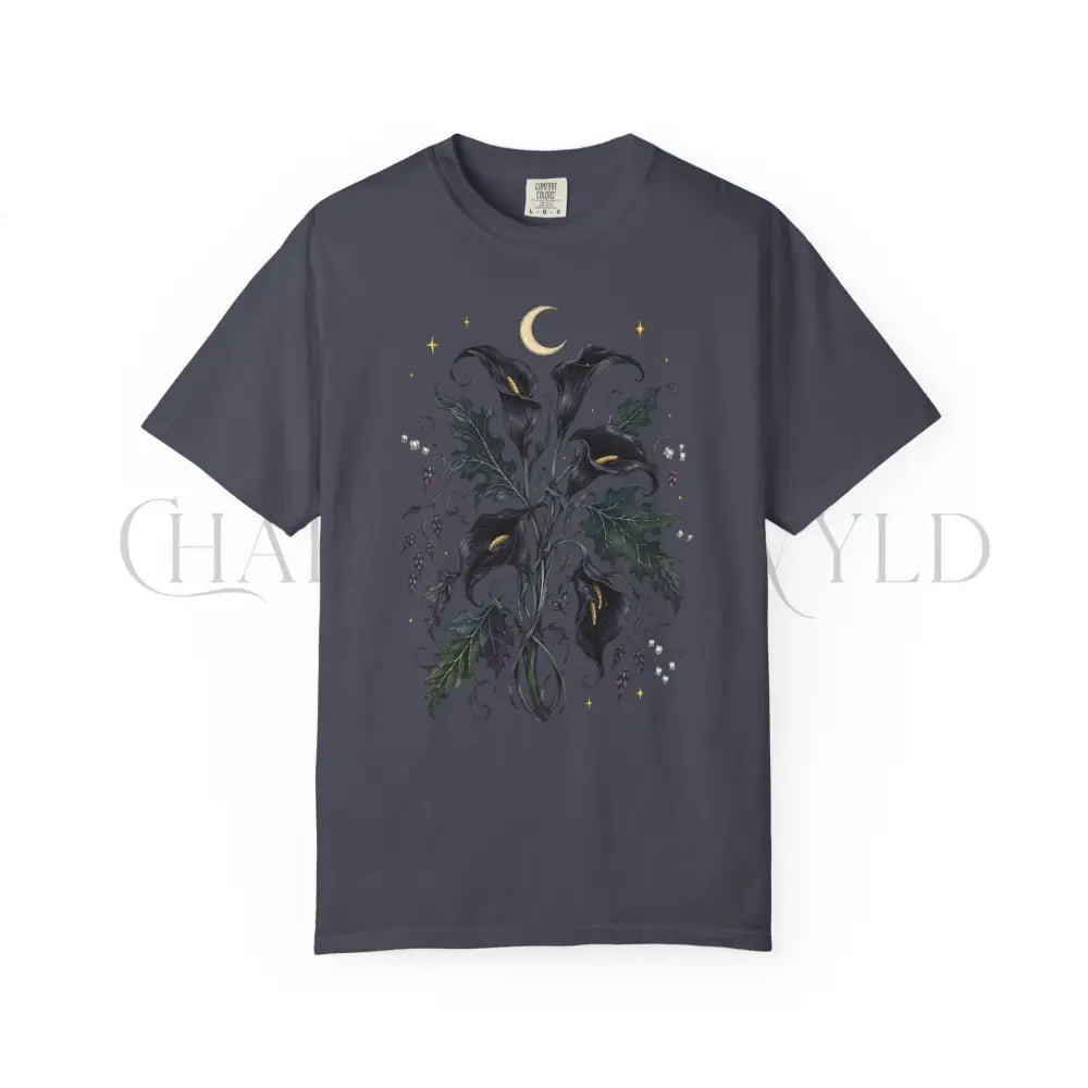 Black Calla Lily Flower T-Shirt - Navy / S - T-Shirt