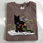Black Cat Book in the Garden T-Shirt - Charmed and Wyld