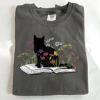 Black Cat Book in the Garden T-Shirt - Charmed and Wyld