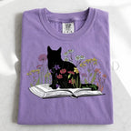 Black Cat Book in the Garden T-Shirt - Charmed and Wyld