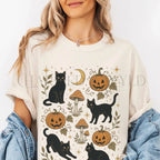 Black Cat Pumpkin Patch T-Shirt - Ivory / S - T-Shirt