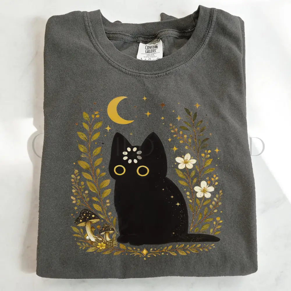 Black Cat Thinking T-Shirt - Pepper / S - T-Shirt