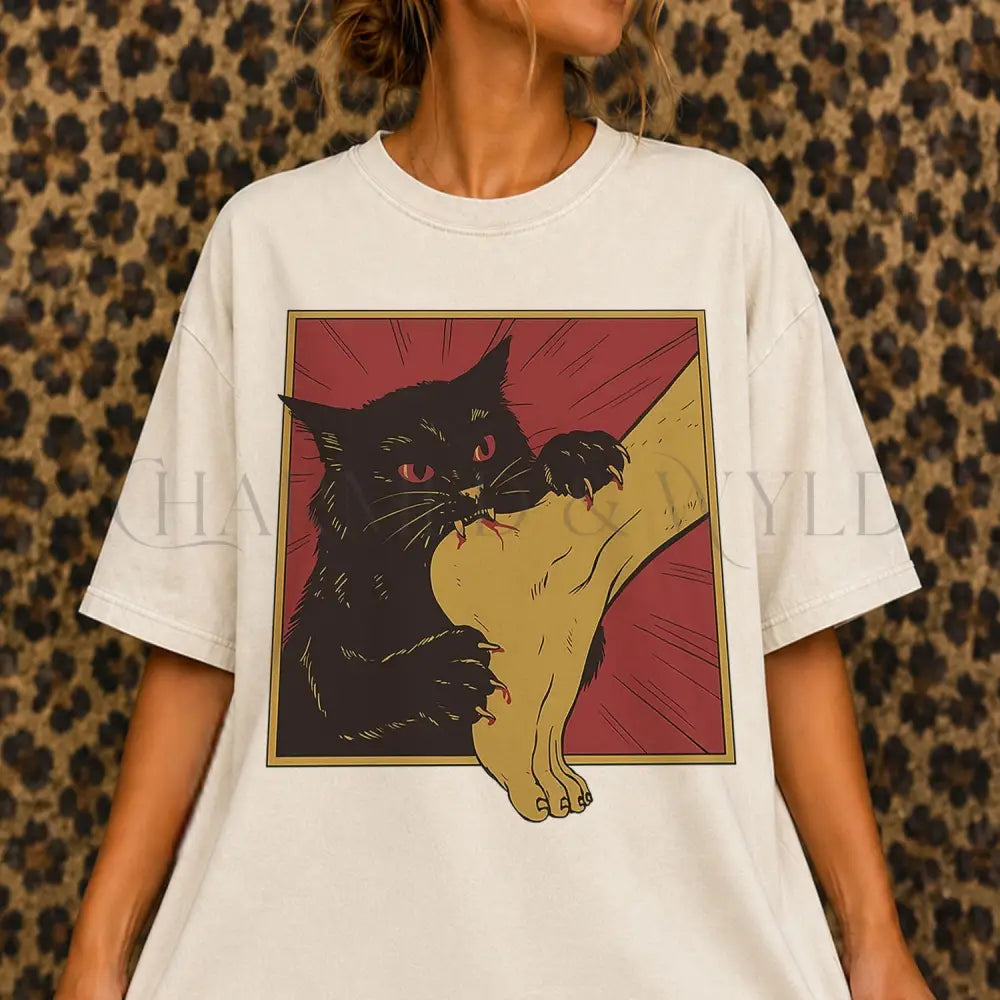 Black Cat Vampire T-Shirt - White / S - T-Shirt