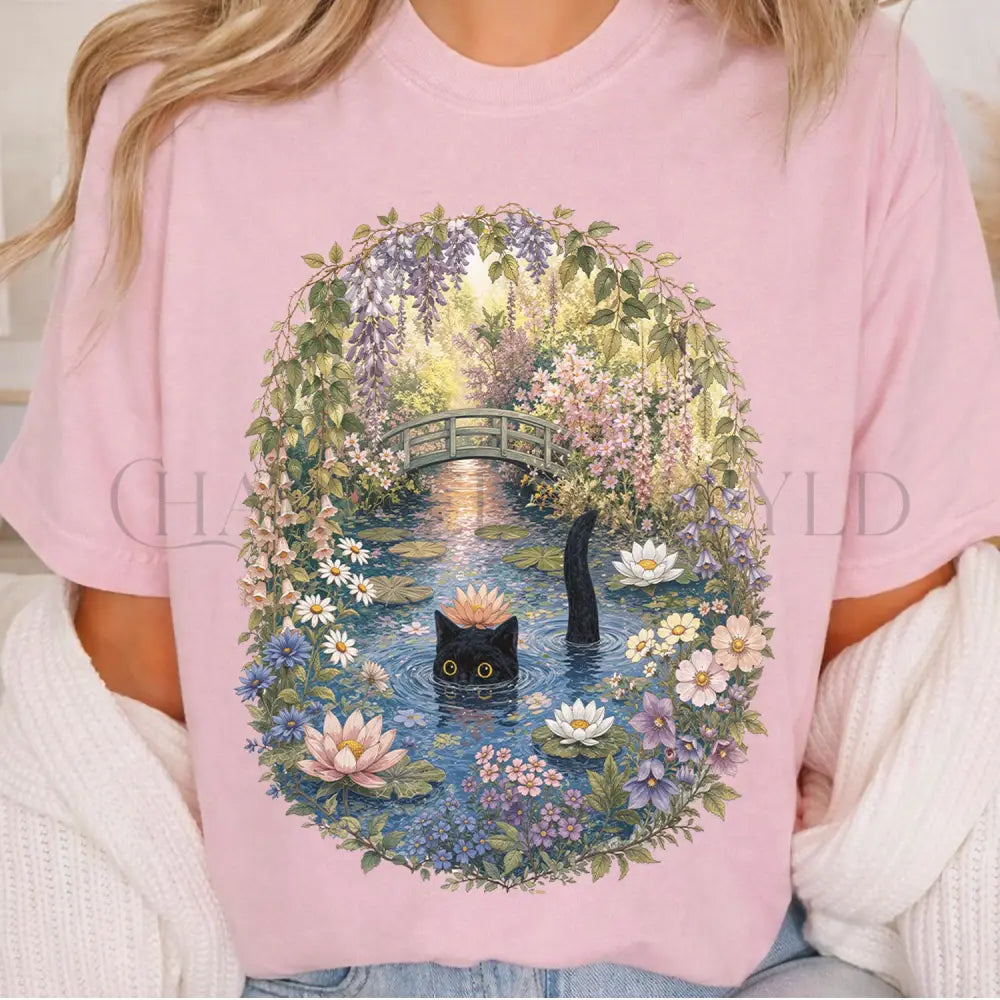 Black Cat Waterlily T-Shirt - Blossom / S - T-Shirt