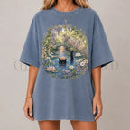 Black Cat Waterlily T-Shirt - Blue Jean / S - T-Shirt