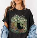 Black Cat Wildflower T-Shirt - Black / S - T-Shirt