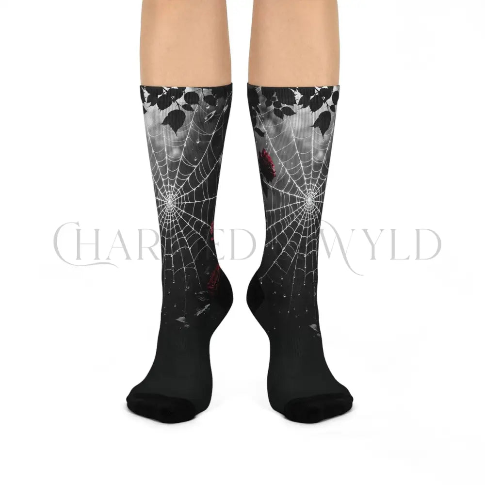 Black Spiderweb Rose Adults Unisex Socks