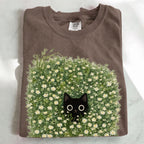 Black Cat Amongst Wildflowers Daisy T-Shirt
