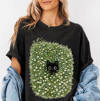 Black Cat Amongst Wildflowers Daisy T-Shirt