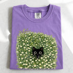 Black Cat Amongst Wildflowers Daisy T-Shirt