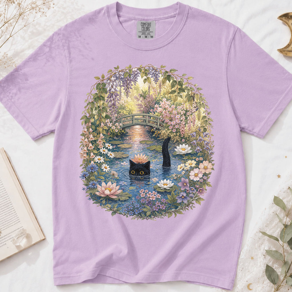 Black Cat Waterlily T-Shirt