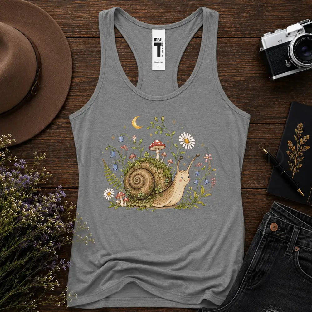 Blooming at My Own Pace Snail Racerback Tank Top - Heather Grey / S - Tank Top