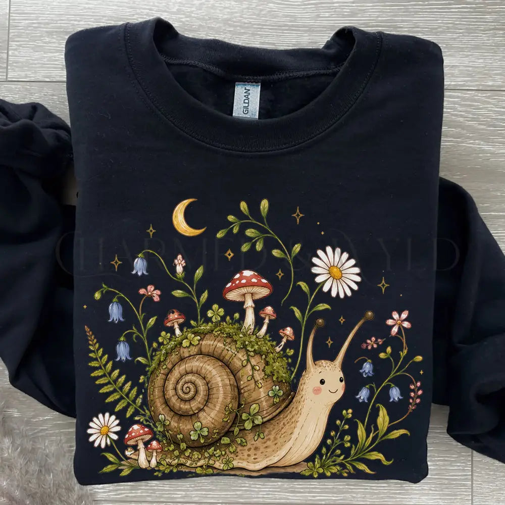 Blooming at My Own Pace Snail Sweatshirt - Black / S - Sweatshirt