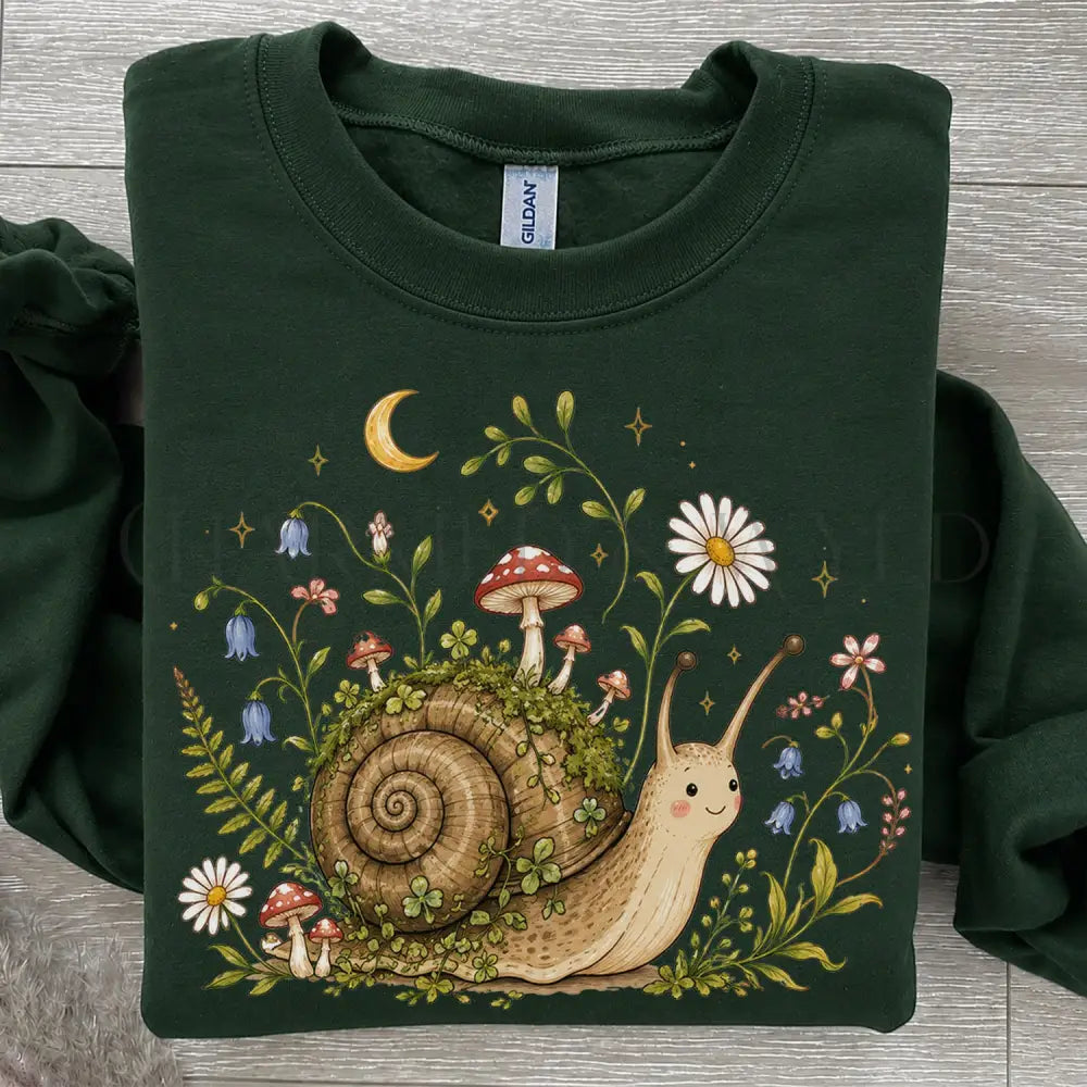 Blooming at My Own Pace Snail Sweatshirt - Forest Green / S - Sweatshirt