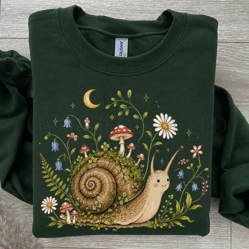 Blooming at My Own Pace Snail Sweatshirt - Forest Green / S - Sweatshirt