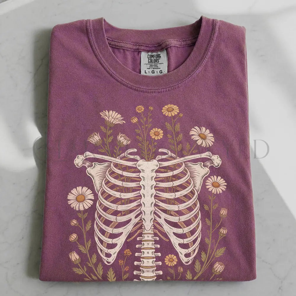 Blooming Bones Skeleton T-Shirt - Berry / S - T-Shirt