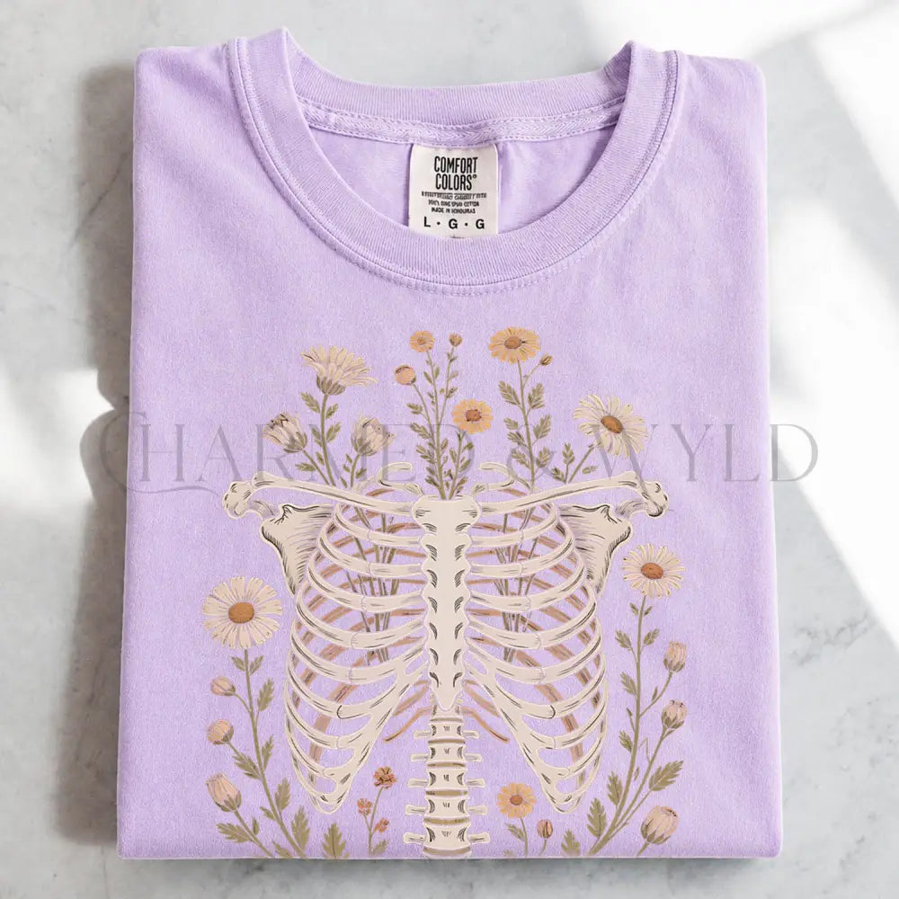 Blooming Bones Skeleton T-Shirt - Orchid / S - T-Shirt