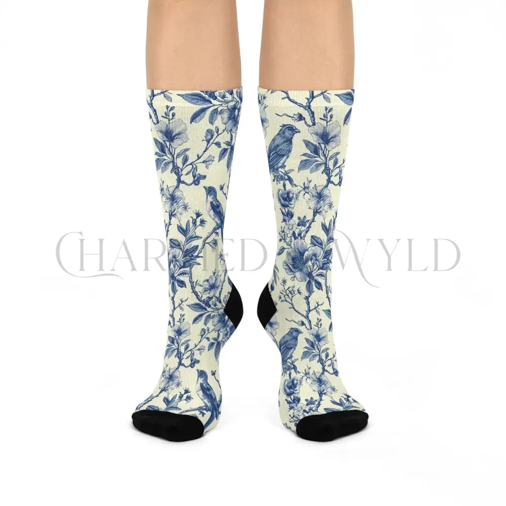 Blue Bird Floral Adults Unisex Socks
