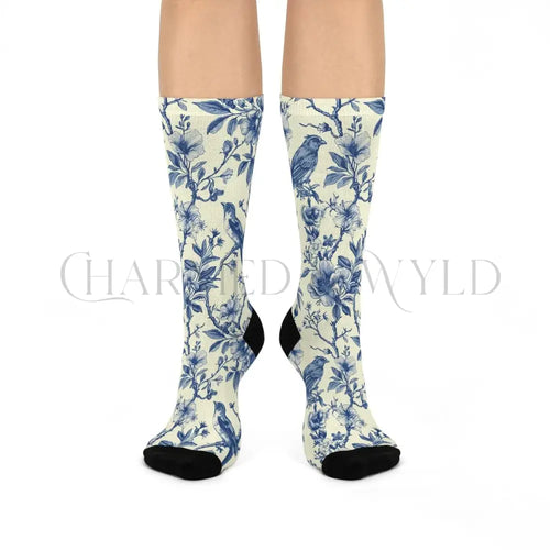 Blue Bird Floral Adults Unisex Socks
