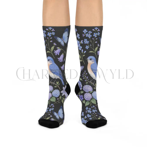 Blue Bird Wildflower Socks - One size / 3/4 Crew - All Over Prints