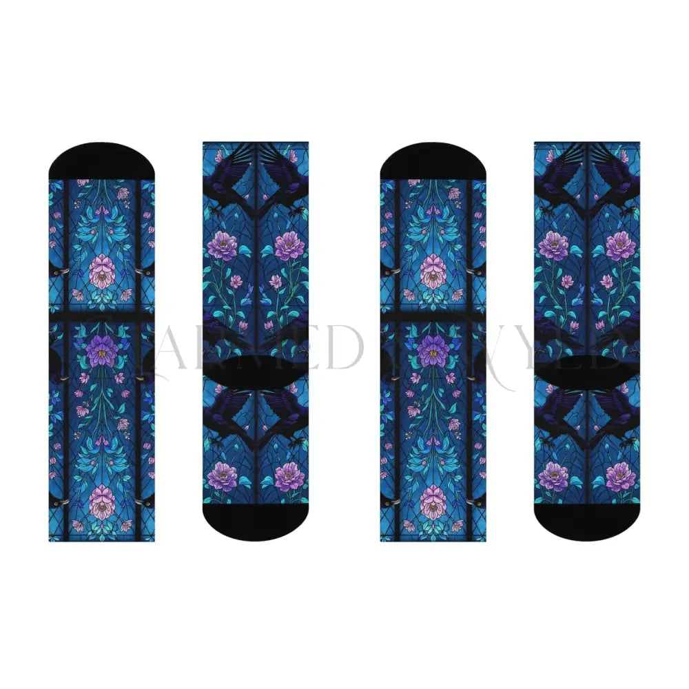 Blue Mosaic Stained Glass Raven Adults Unisex Socks