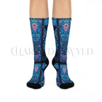 Blue Mosaic Stained Glass Raven Adults Unisex Socks