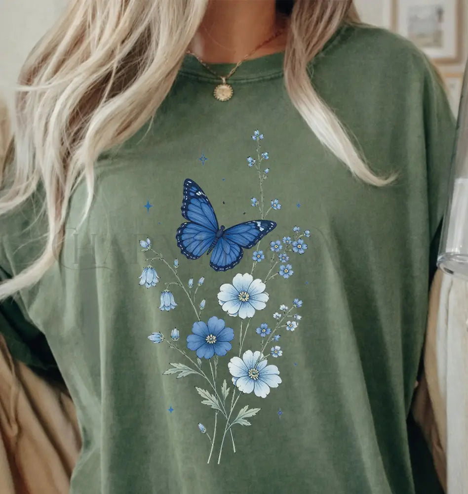 Bluebell Butterfly T-Shirt - Moss / S - T-Shirt