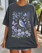 Bluebirds Floral Garden T-Shirt