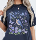 Bluebirds Floral Garden T-Shirt