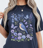Bluebirds Floral Garden T-Shirt