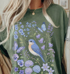 Bluebirds Floral Garden T-Shirt