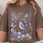 Bluebirds Floral Garden T-Shirt