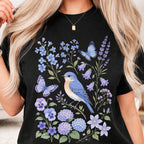 Bluebirds Floral Garden T-Shirt