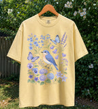 Bluebirds Floral Garden T-Shirt