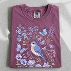 Bluebirds Floral Garden T-Shirt
