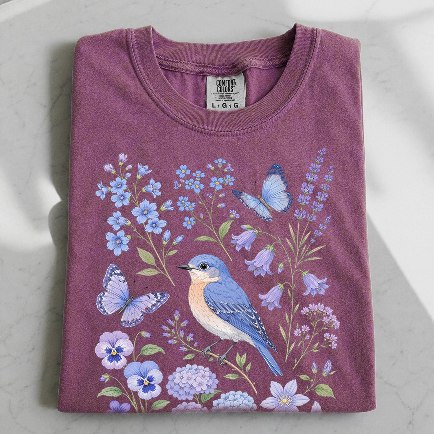 Bluebirds Floral Garden T-Shirt