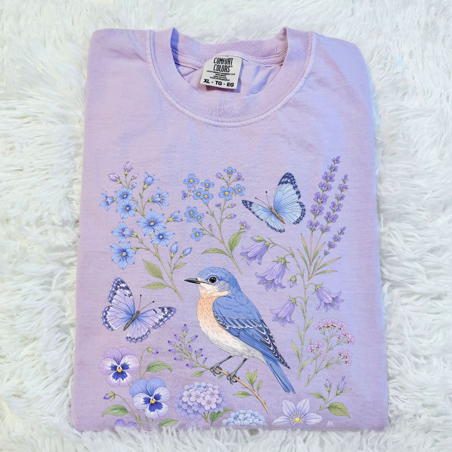 Bluebirds Floral Garden T-Shirt