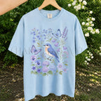 Bluebirds Floral Garden T-Shirt - T-Shirt