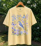 Bluebirds Floral Garden T-Shirt - Butter / S - T-Shirt