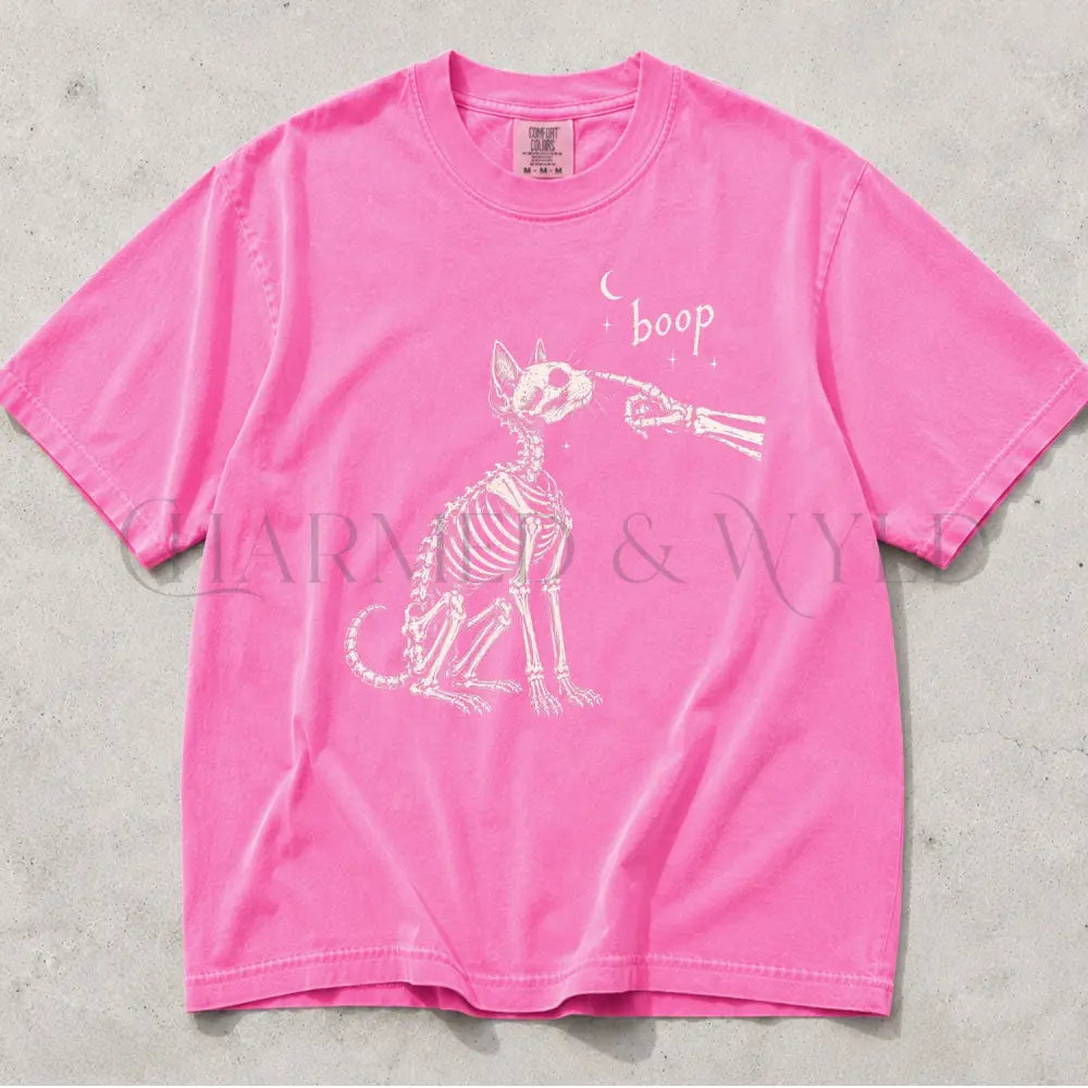 Boop Cat Skeleton Comfort Colors T-Shirt - Neon Pink / S - T-Shirt