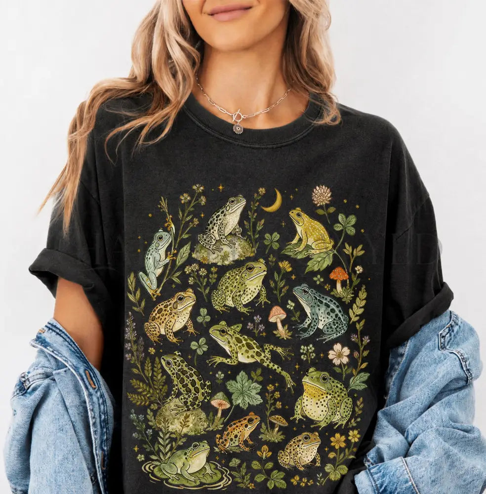 Botanical Frog T-Shirt - Black / S - T-Shirt